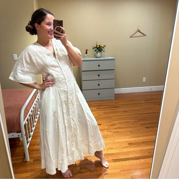 COS White Pure Linen Oversized Button Front Maxi Dress 4 - Picture 3 of 13